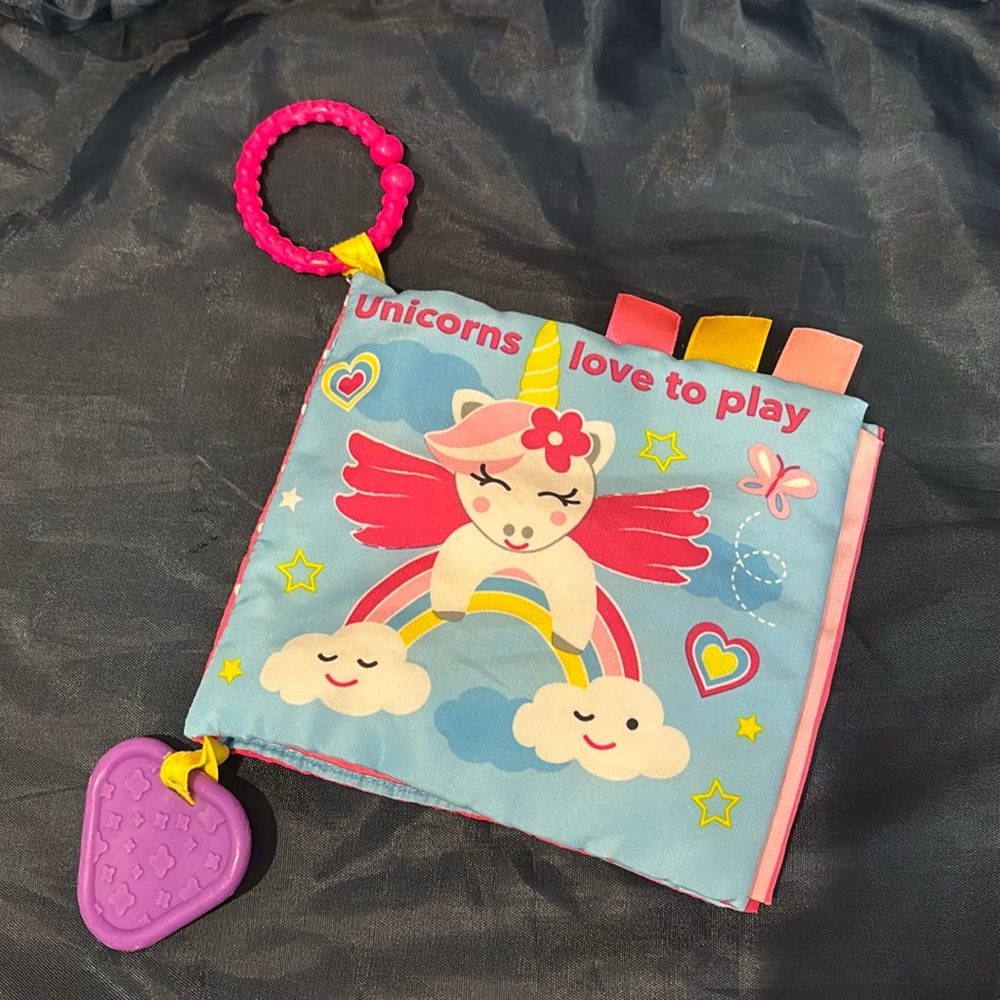 Playtex Unicorns Love to Play Baby Fabric Crinkle Book and Teether